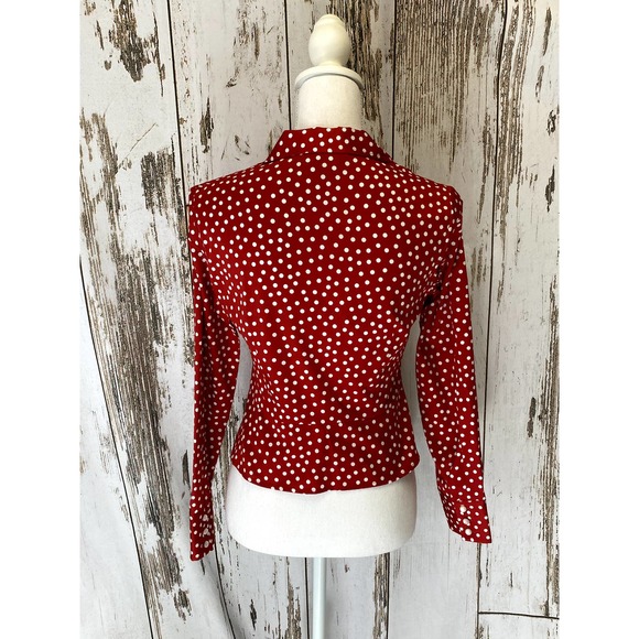 Jones New York Red And White Polka Dot Cotton Peplum Style Blouse - Picture 3 of 4